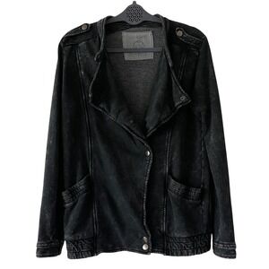 LA Hearts Black Mineral Wash Snap-Front Jacket Small